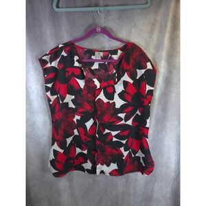 Worthington Women's XL Floral Blouse Sleeveless Red Black White Party Top